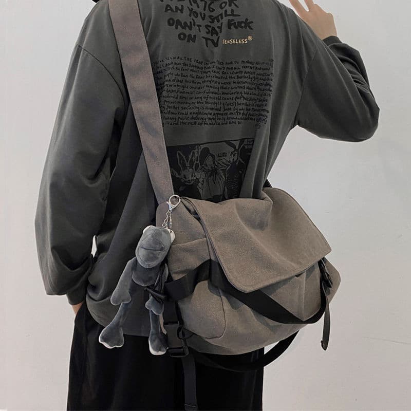 Canvas Crossbody Bag for Men, Trendy Brand, Large Capacity, Ins Japanese Style, Versatile Vintage Backpack, Simple and Casual
