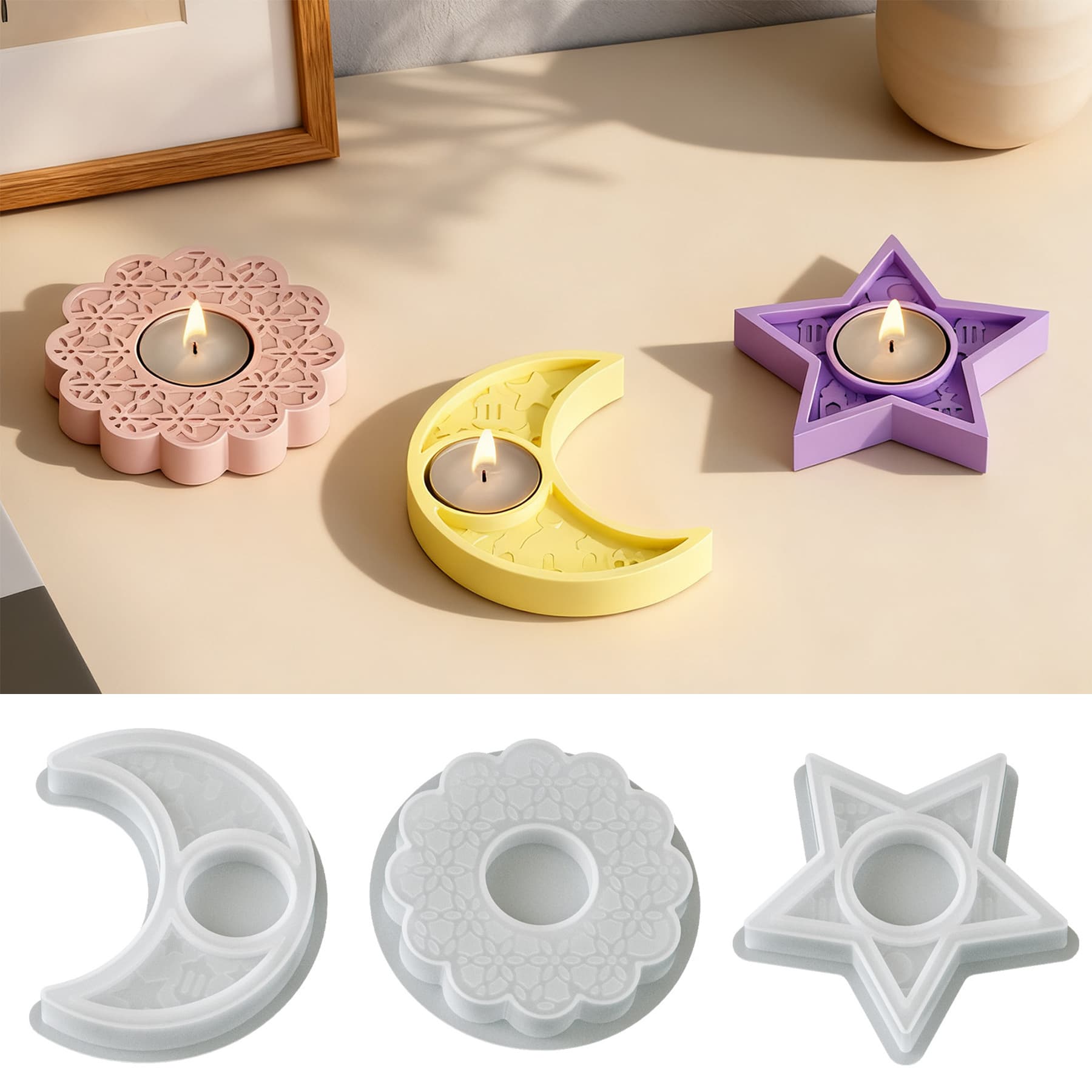 Zongbo silicone DIY plaster aromatherapy flower moon five-pointed star candlestick tray candle base silicone mold
