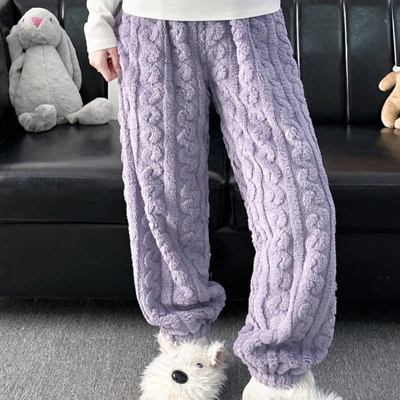 Coral Fleece Pajama Pants for Women, Autumn/Winter Flannel Couples' Simple Warm Pants, Plus Size Home Lounge Pants
