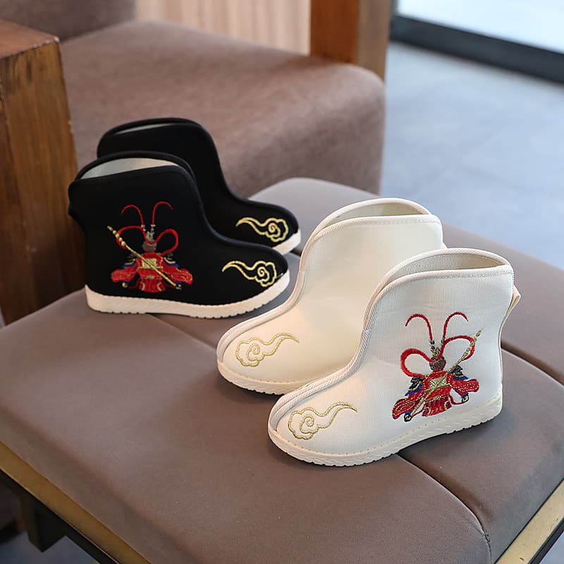 Old Beijing Cloth Shoes Hanfu Shoes for Boys Embroidered Shoes, Children's Baby Handmade Boots Performance Ancient Costume Chinese Style
