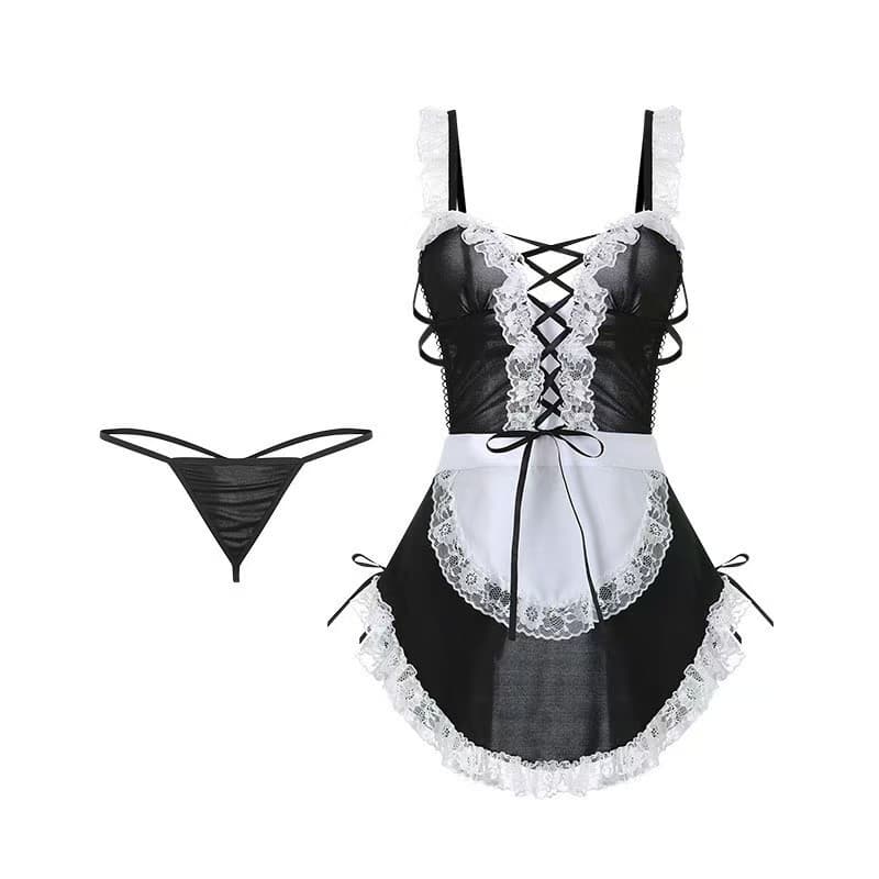 Sexy maid lingerie suspender lace seductive outfit tie-up playful maid uniform set dropshipping available