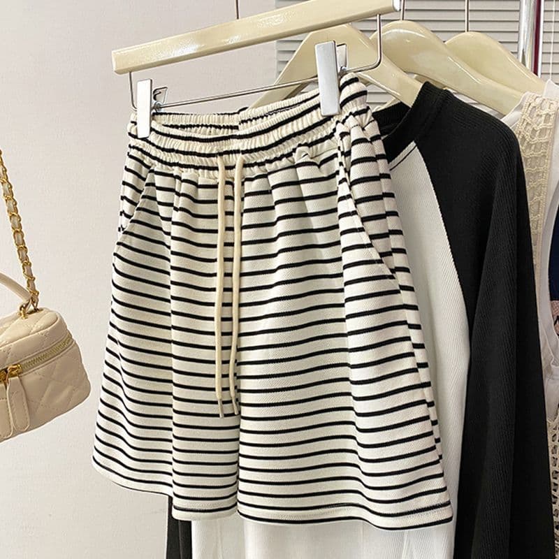 Summer Shorts New Loose High-Waist Slim Thin Striped Casual Wide-Leg Slimming Versatile Striped