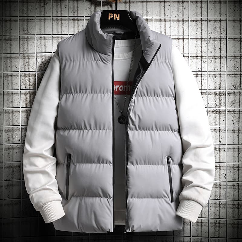 Men's Vest Autumn Winter Down Cotton Korean Style Trendy Sleeveless Jacket, Loose Fit Winter Handsome Thickened Outer Wear Waistcoat