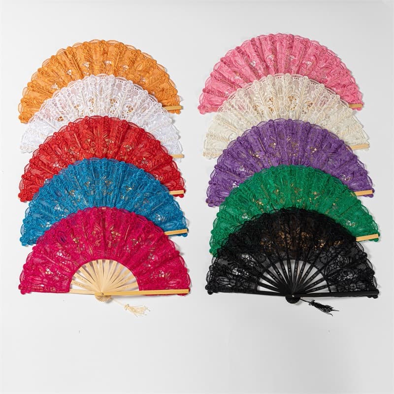 23cm27cm European style palace bamboo bone lace folding fan retro hollow dance performance props colorful retro fan