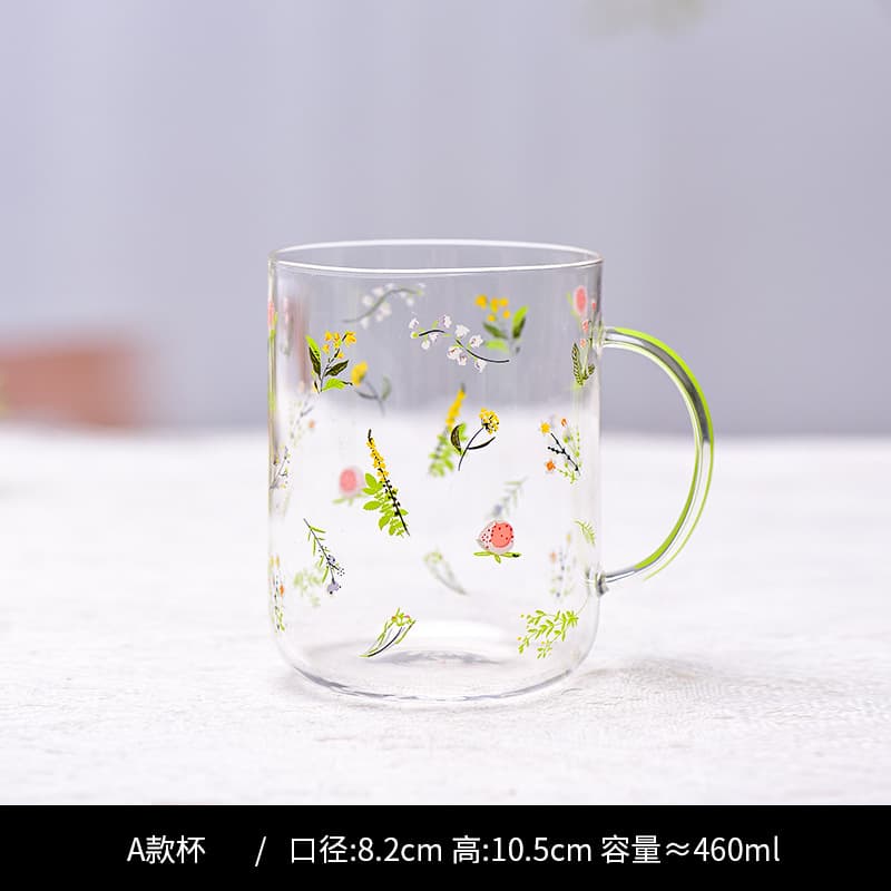 Creative Home Drinkware Set Printed Kettle and Cup Heat-Resistant Explosion-Proof Drinkware Clear Glass Kettle and Cup