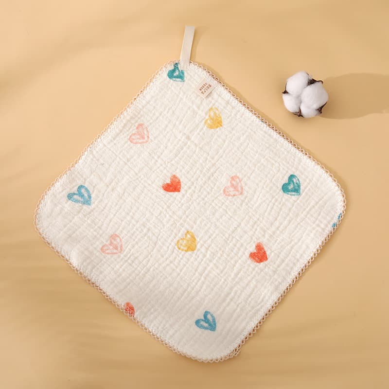 Four-layer marshmallow curved edge children's small towel crepe printed kindergarten children's square towel size 25*25