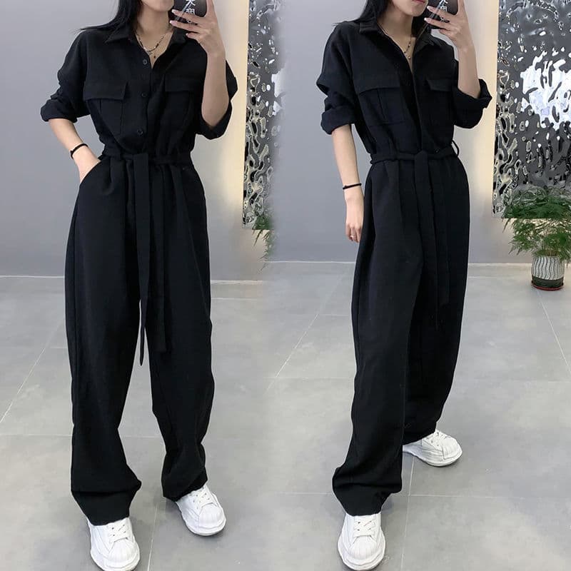 European Solid Color Workwear Jumpsuit for Women, Autumn New Fashion Loose Stylish Street Jumpsuit Trendy