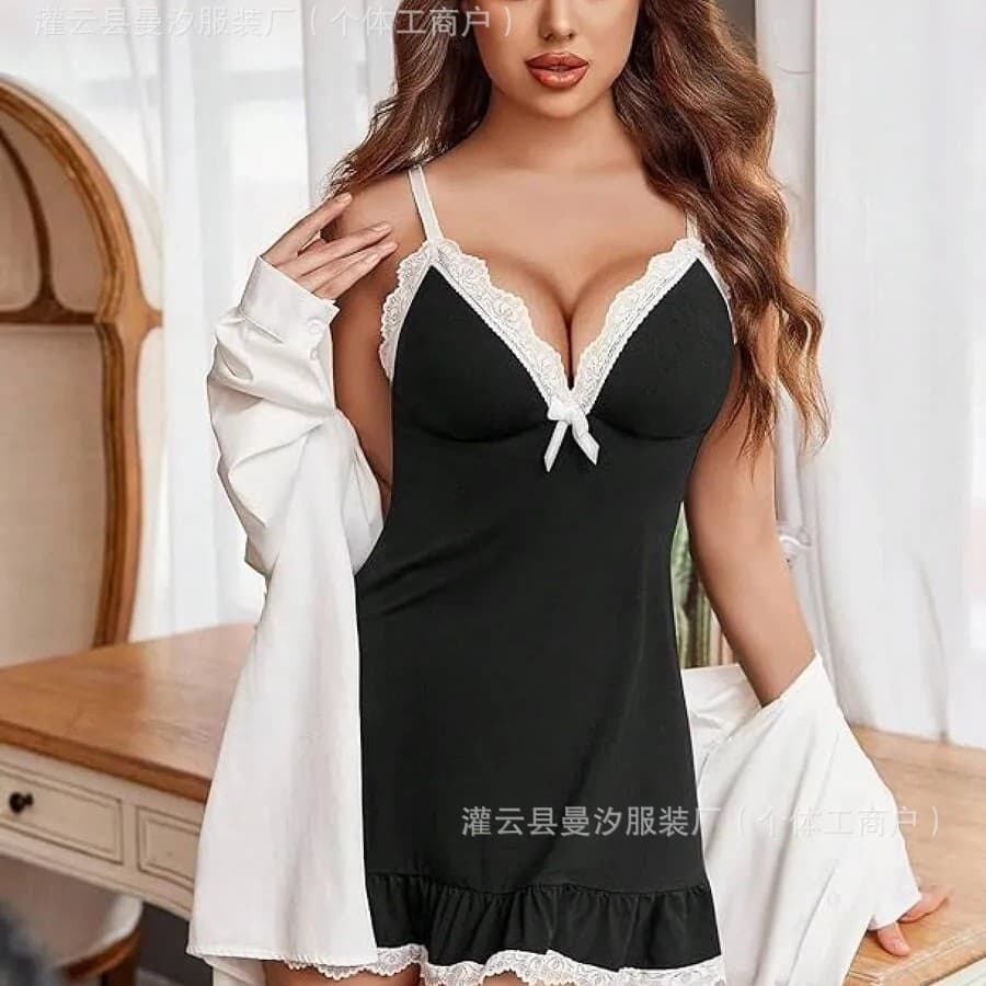 Cross-Border European and American Sexy Backless Suspender Dress, Seductive Lace-Trimmed Home Nightgown, Erotic Sleepwear