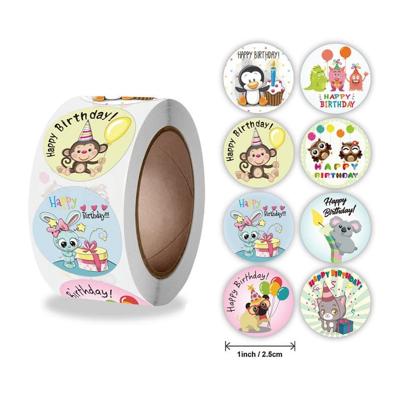 500 rolls 25MM Happy Birthday self-adhesive sticker label office stationery decorative label sealing sticker