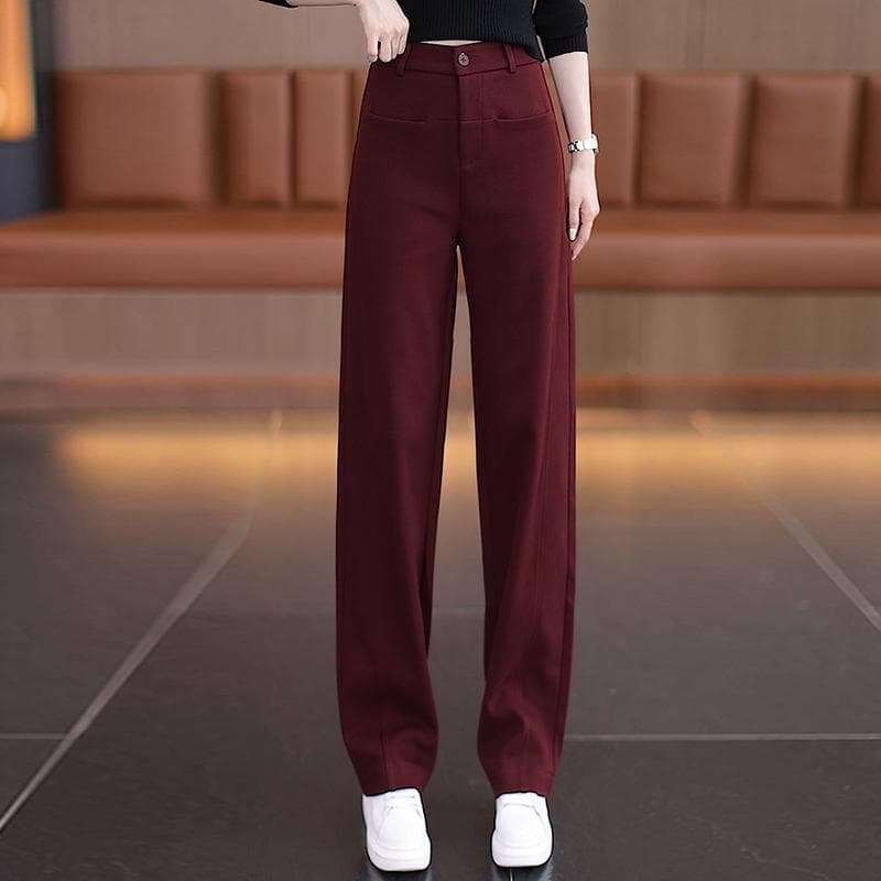 Ancola Red Casual Wide-Leg Curved Knife Pants for Women High-Waist Loose Summer Pants 2026 Versatile and Elegant