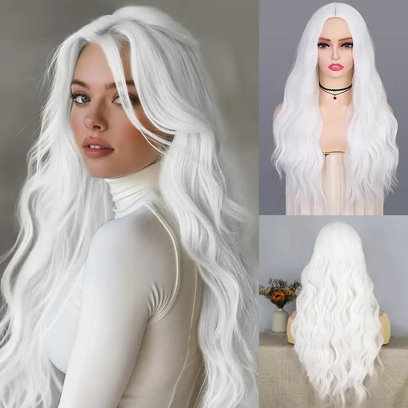 Wigs European and American Ladies Wigs Multi-Color White Medium-Parted Long Curly Hair Chemical Fiber Headgear Export Wigs Wholesale