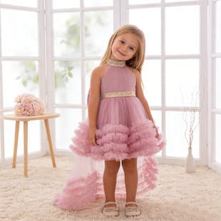 Children's Dress Black Train Princess Dress Halter Neck Tulle Cake Dress Catwalk Gown Piano Performance Costume