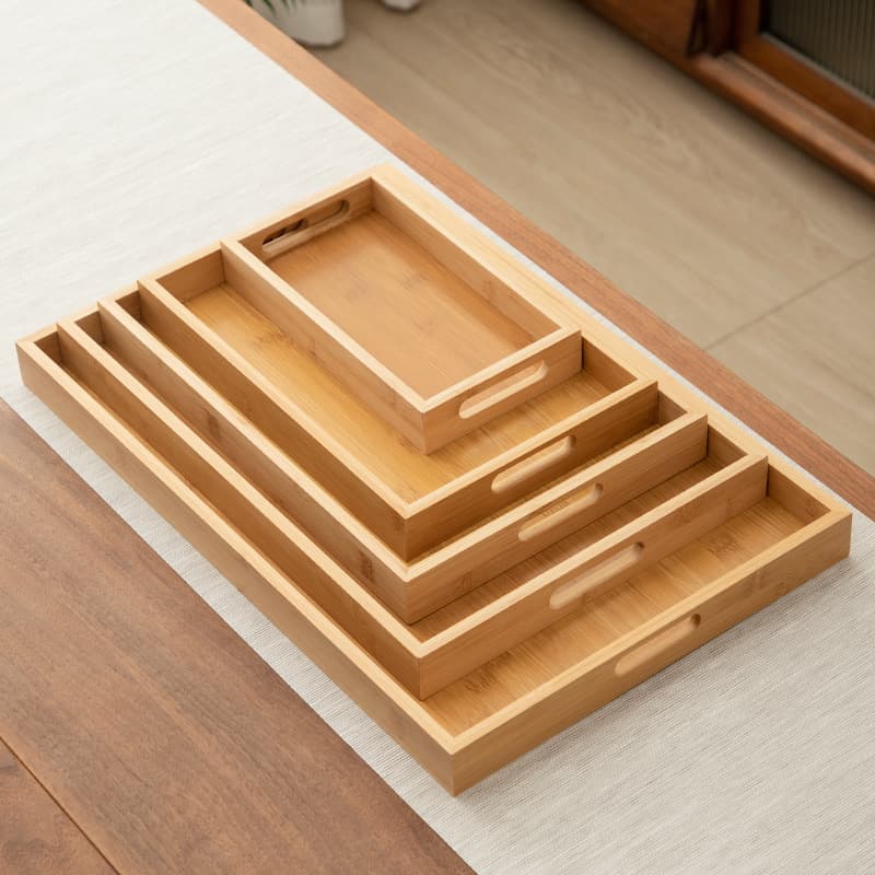 Simple Rectangular Bamboo Wood Tray Home Bread Fruit Tray Bamboo Hotel Tea Water Tray Decorative Tray Wholesale