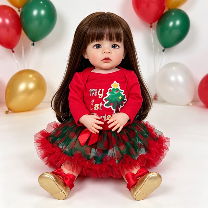 Cross-border wholesale rebirth baby doll clothes 24 inches 55cm simulated doll clothes Christmas long-sleeved harem dress two-piece set