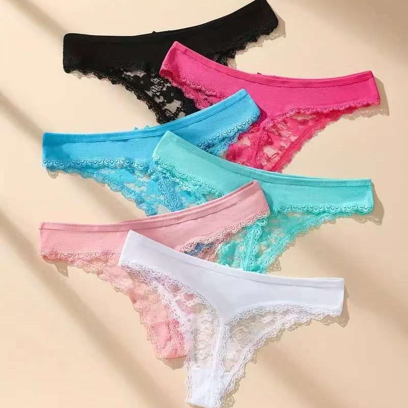 European and American Sexy Lace Thong Women Solid Color Hollow Lingerie Panties Low Waist T-Back Seamless Transparent Underwear