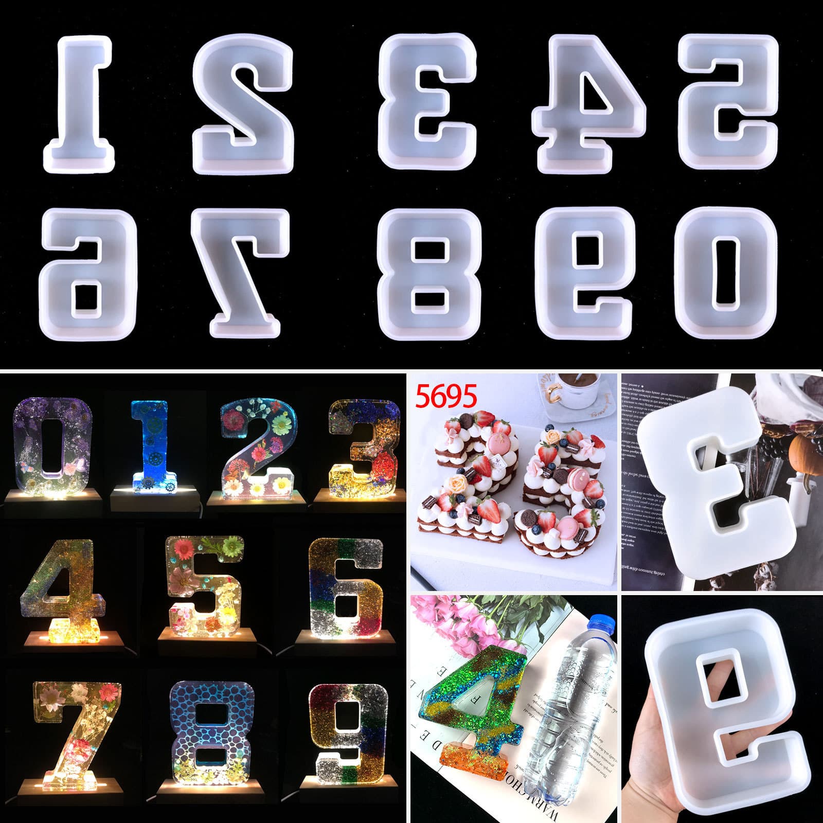 Digital Epoxy Resin Mold DIY Number Ornament Wedding Anniversary Decoration Cake Mold Plaster Number Silicone Mold