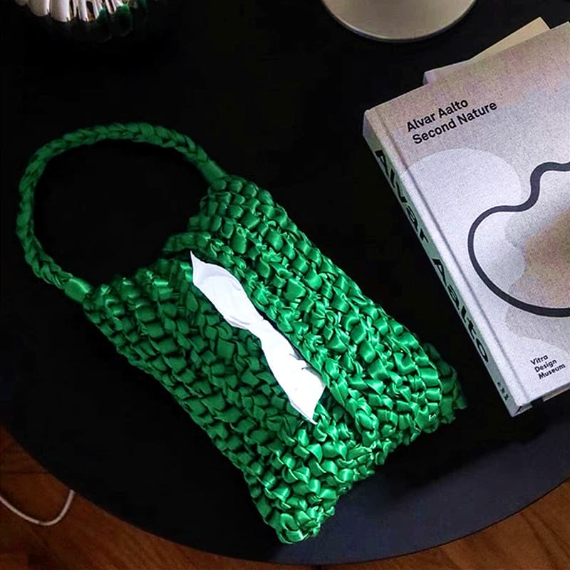 Nordic Style Handwoven Paper Towel Holder Bag Flat Laid Dual Use Simple Fashionable Polyester Fiber Small Size Soft Bag