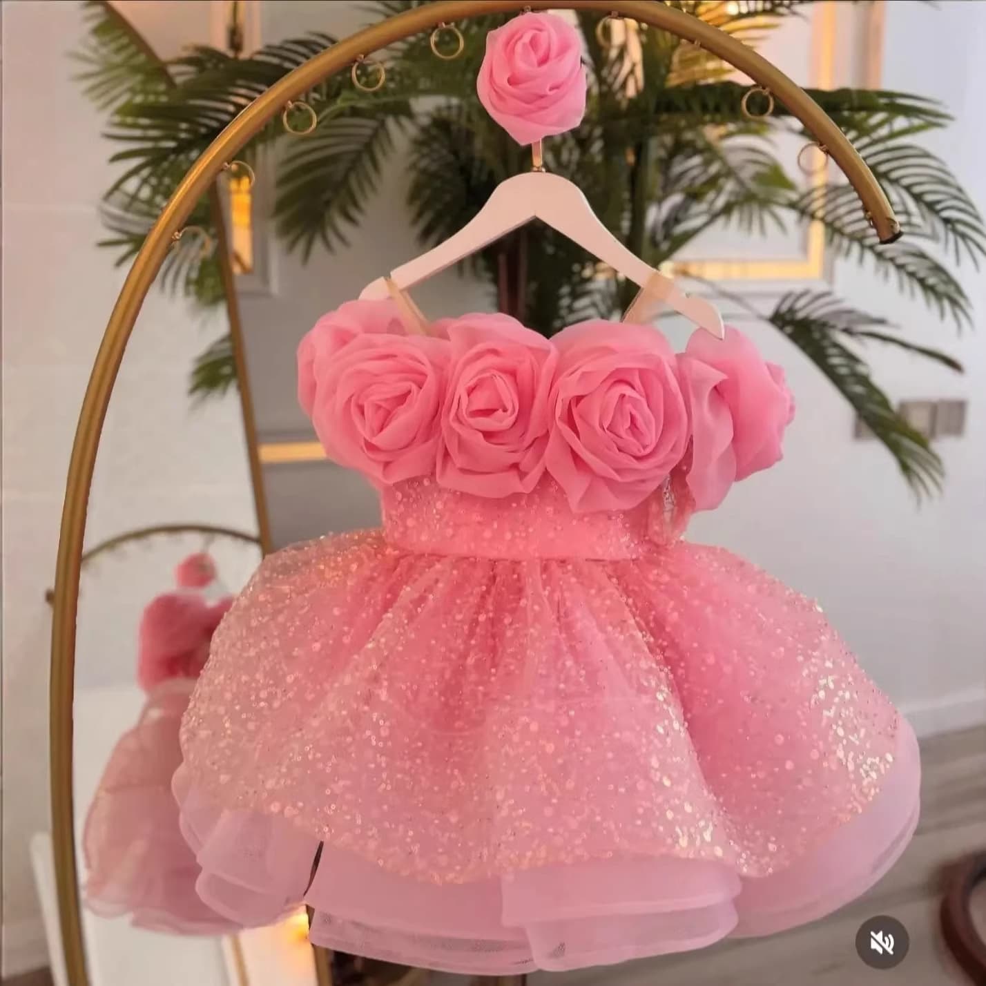 2026 Spring New Style Girls' Princess Dress Children's Off-Shoulder 3D Flower Mesh Gown Baby's First Birthday