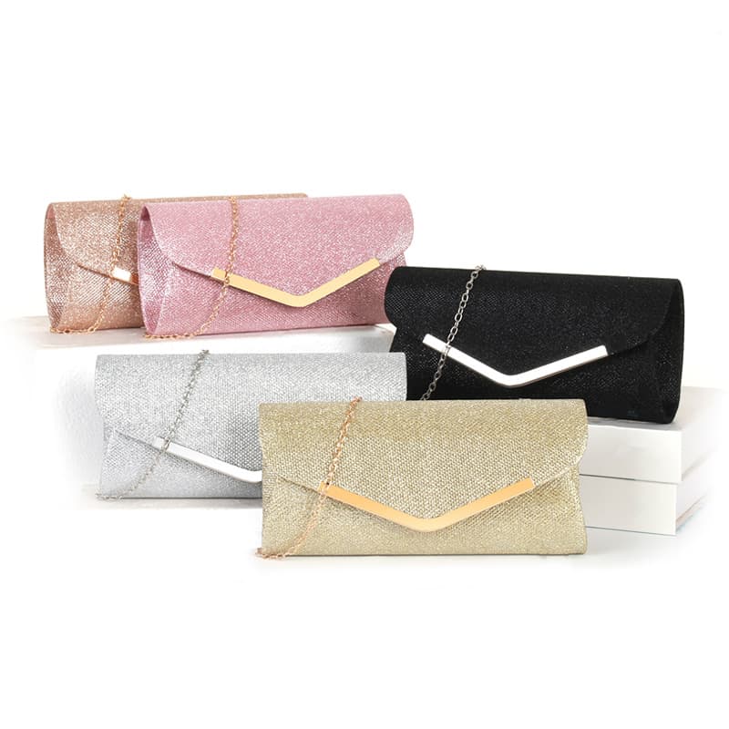 Factory Cross-Border Women's Evening Bag, Sequined Clutch Bag, V-Shaped Wallet, Chain Envelope Bag, Clutch, Wedding Evening Makeup Bag