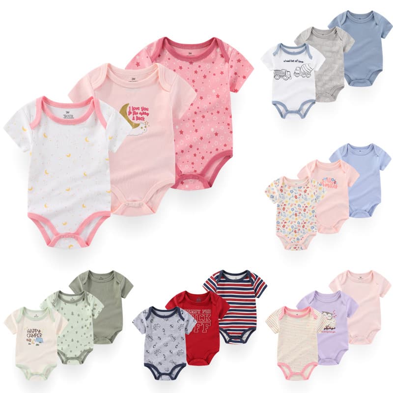 Amazon 100% Cotton Baby Bodysuit Onesie 3-Pack, Newborn Romper 0-12 Months, Infant Clothes for Cross-Border Dropshipping