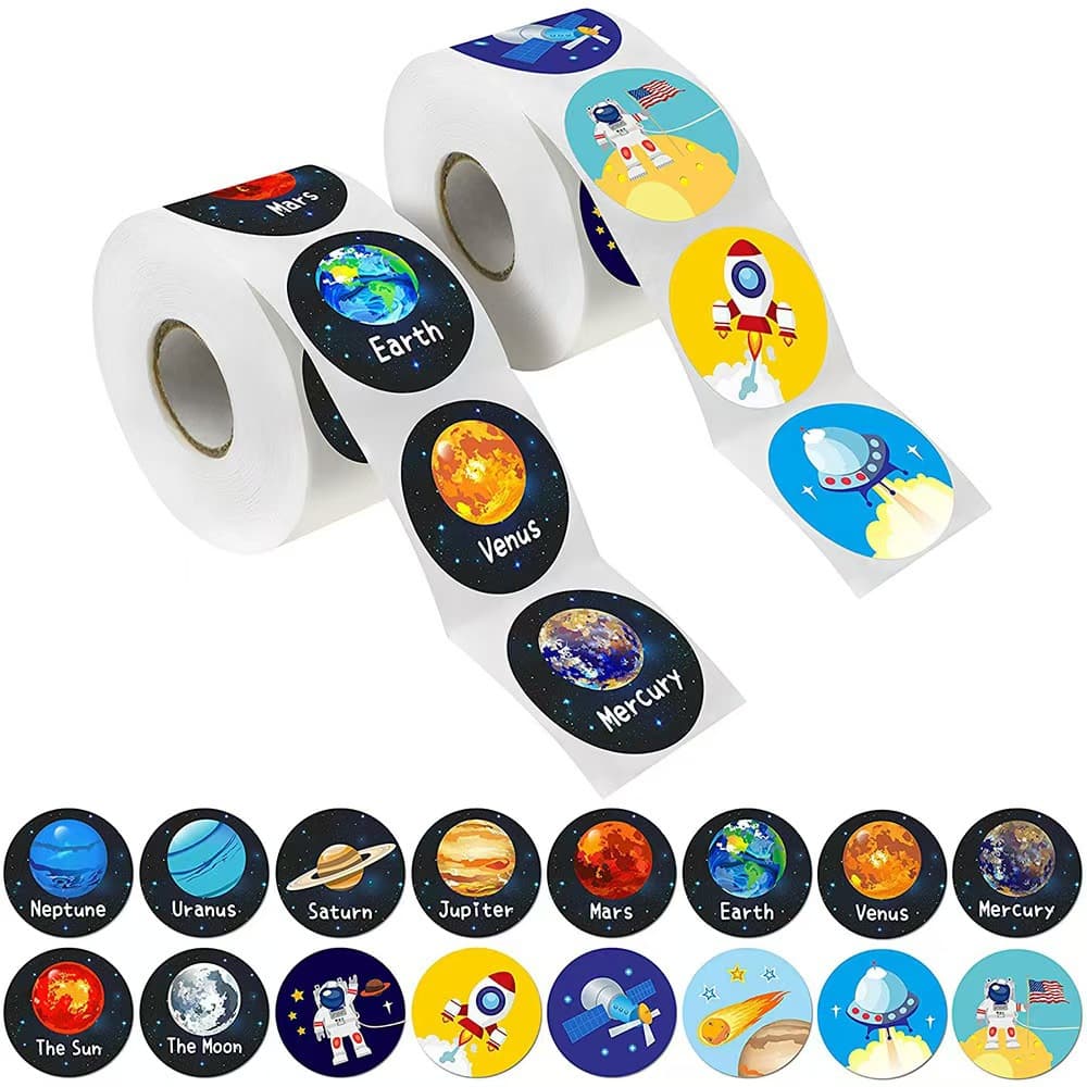 Roll of 2.5/3.8cm Children's Toy Space Astronaut Earth Reward Sticker Label Decoration