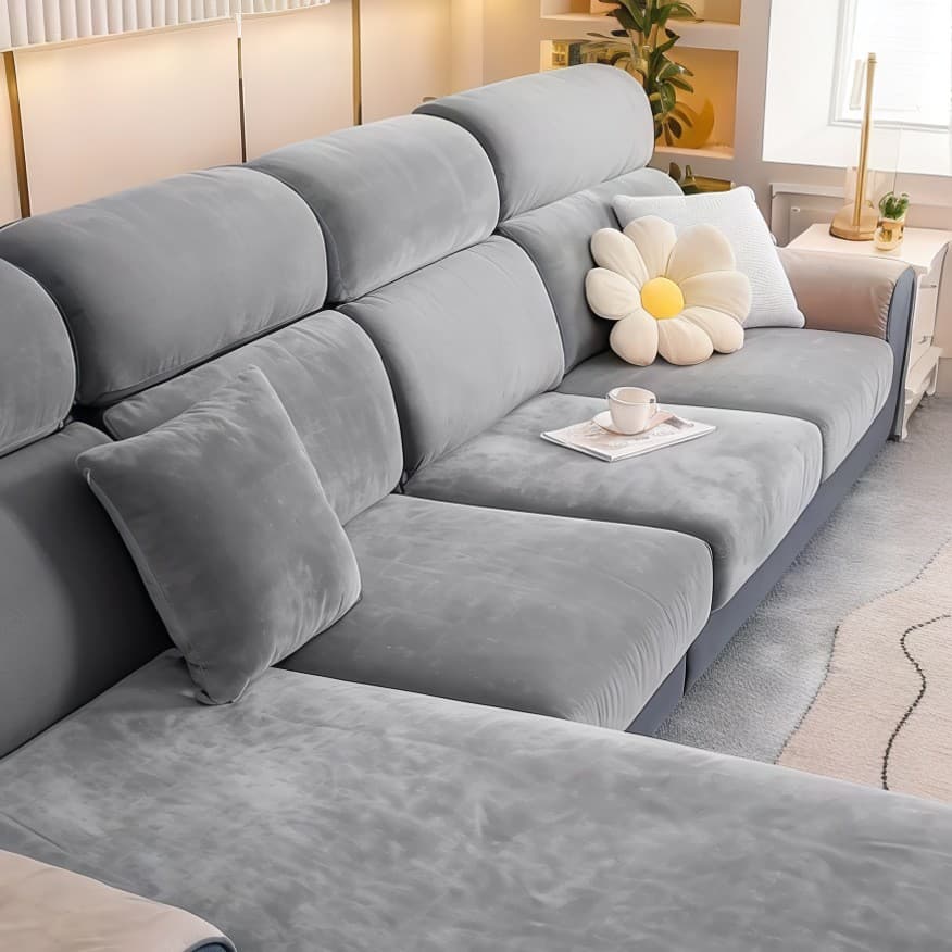 Silver Fox Velvet Sofa Cover, Stretchable Full Wrap, Universal Fit, Simple and Premium Sofa Protector