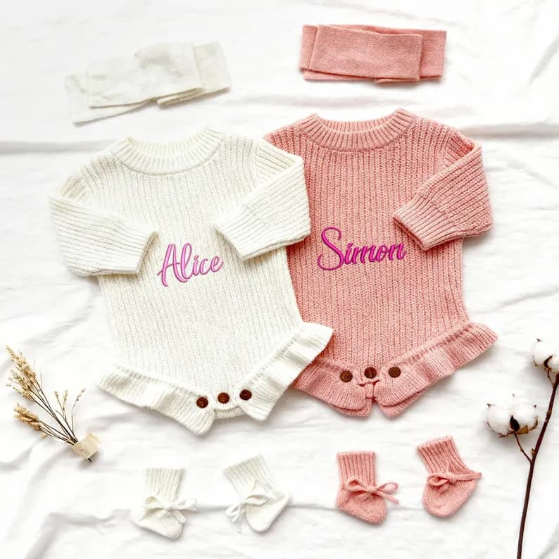 Cross-Border Best-Selling Embroidered Baby Romper, Exclusive Sweater Bodysuit for Boys and Girls, Baby Crawling Suit