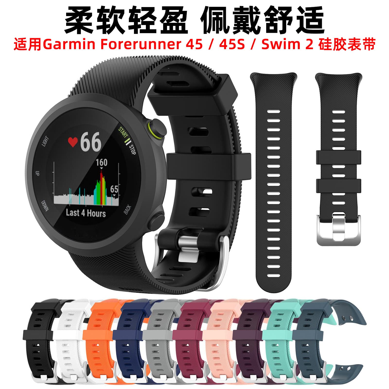 Twill breathable silicone strap suitable for Garmin Forerunner 45 sports watch accessories