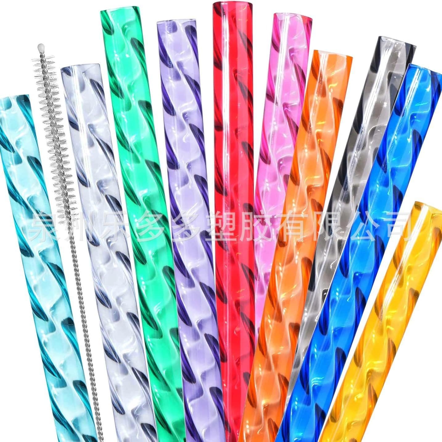Amazon Hot Selling Crystal Swirl Wave Pattern Straws, PETG Material, Reusable, Factory Wholesale