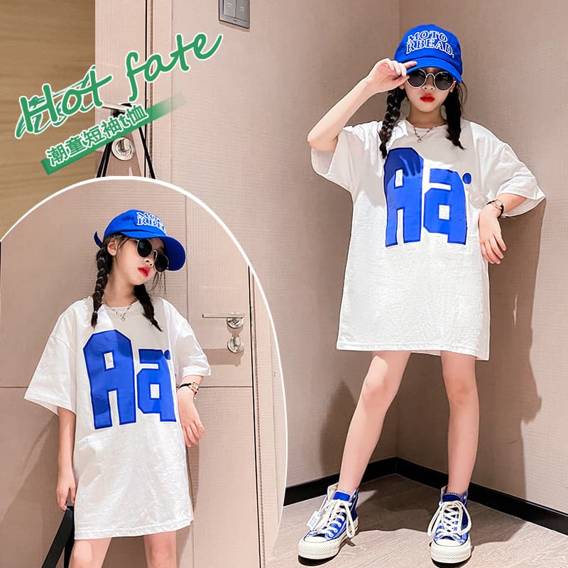 Girls' Short-Sleeved T-Shirt Dress, Mid-Length, 2026 Summer New Style, Children's Plus Size Summer Dress, Large T-Shirt Skirt, Loose Fit