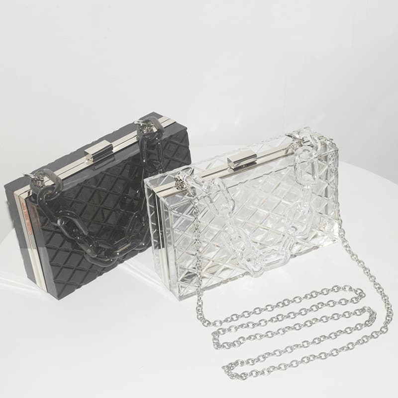 2026 New Style Diamond Grid Chain Crossbody Acrylic Transparent Box Bag Evening Banquet Handbag for Cross-Border Sales
