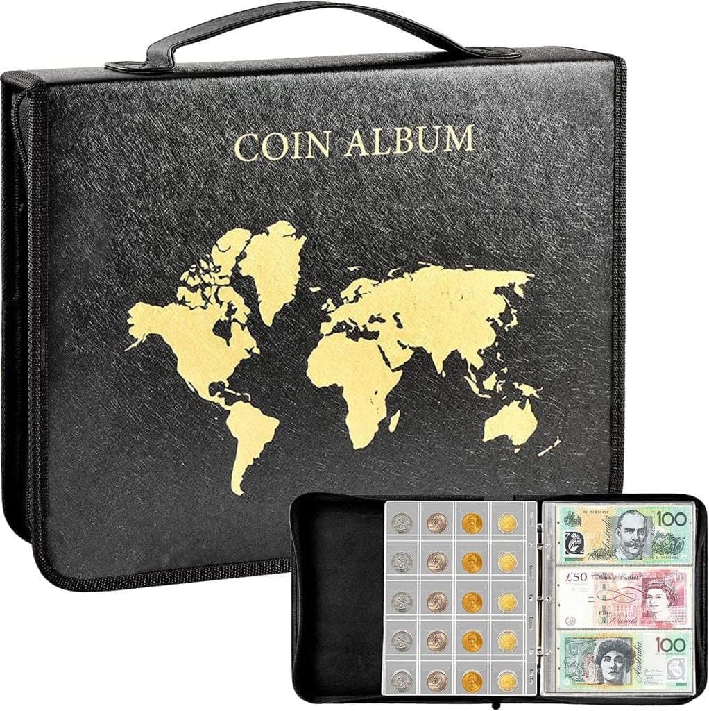 Factory direct Amazon coin and banknote collection album with large-capacity loose-leaf leather carrying case
