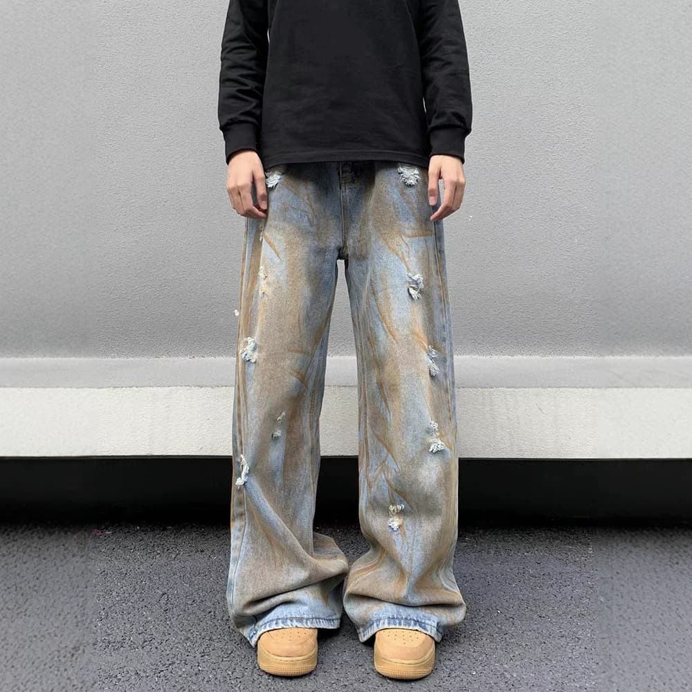 2026 Spring/Summer New Japanese Straight Leg Jeans for Men, Loose Wide Leg Casual Versatile Long Denim Pants