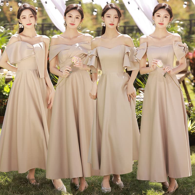 Satin Bridesmaid Dress 2024 New Wedding Sister Group Elegant and Graceful Summer Ethereal Champagne Dress