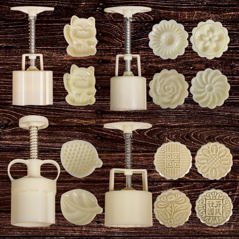 Multi-Style Hand-Press Mooncake Molds for Mid-Autumn Snow Skin Mooncakes, 3D Models, and Mung Bean Pastries