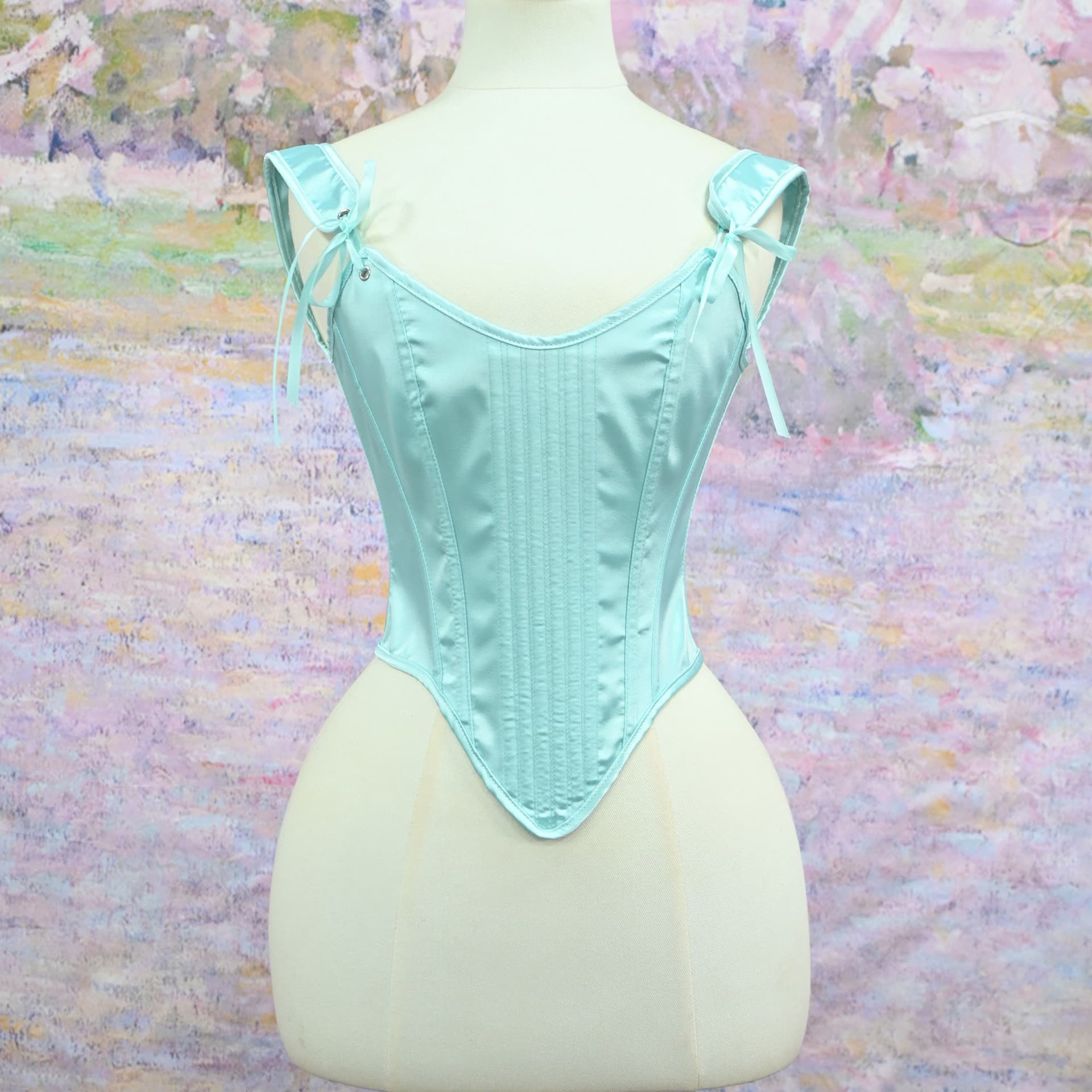 New Summer/Autumn Trendy Light Glacier Blue Fishbone Shapewear Corset Top Simple Youthful Vest Top 3048