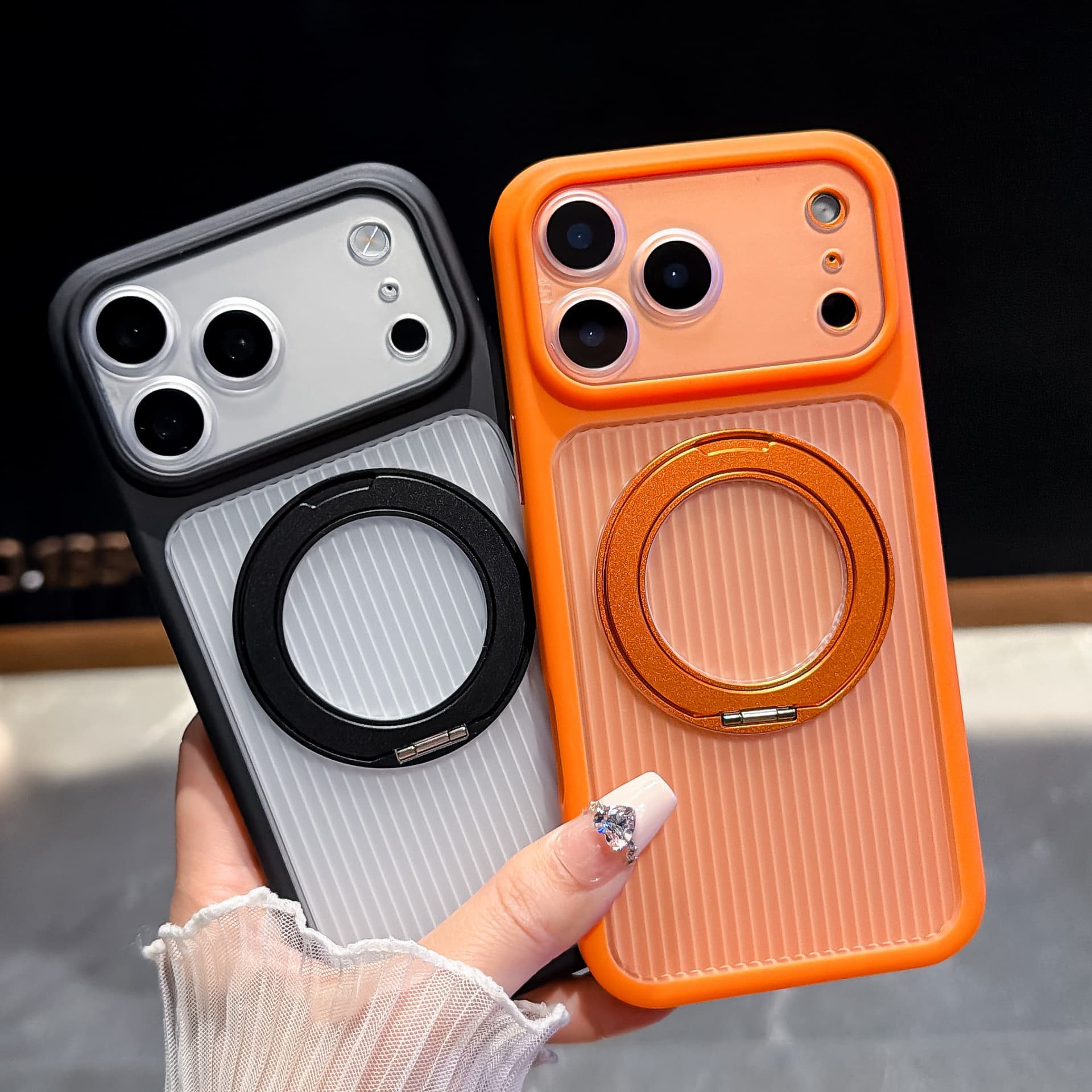 Ice Fog Corrugated Magnetic Stand Compatible with iPhone 17 Pro Max Case iPhone 16 Semi-Transparent Frosted Protective Cover
