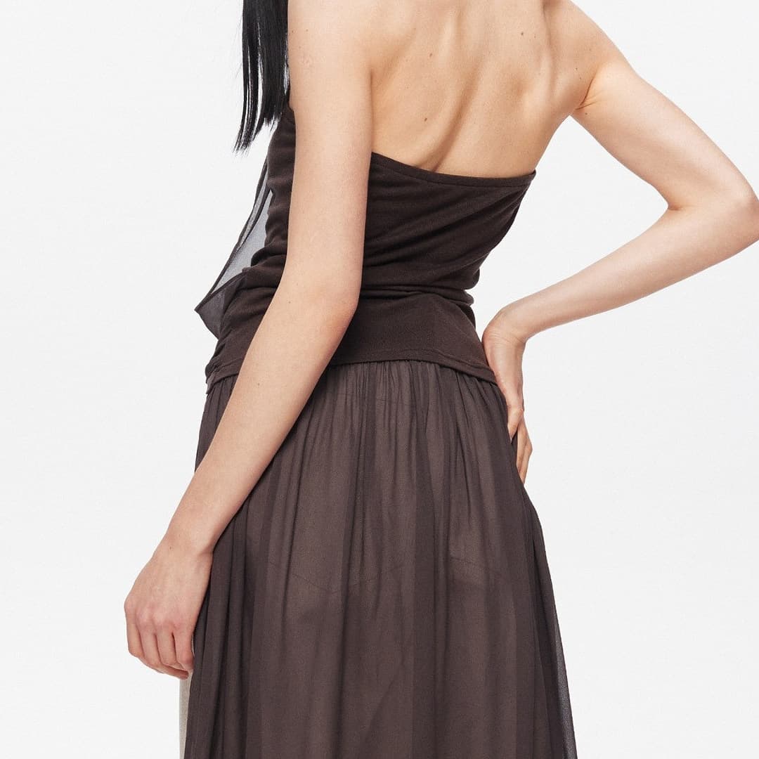 Zhang Yuqi Same Style SEGI Lyocell Tencel Linen Multi-Way Wear Strapless Cape Vest Top for Women