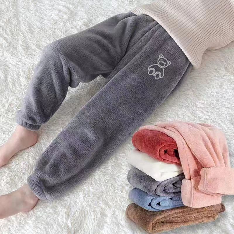 Children's Pajama Pants Winter Coral Fleece, Mid-to-Large Kids Warm Pants, Plush Lined Thickened Unisex Double-Sided Fleece Home Wear