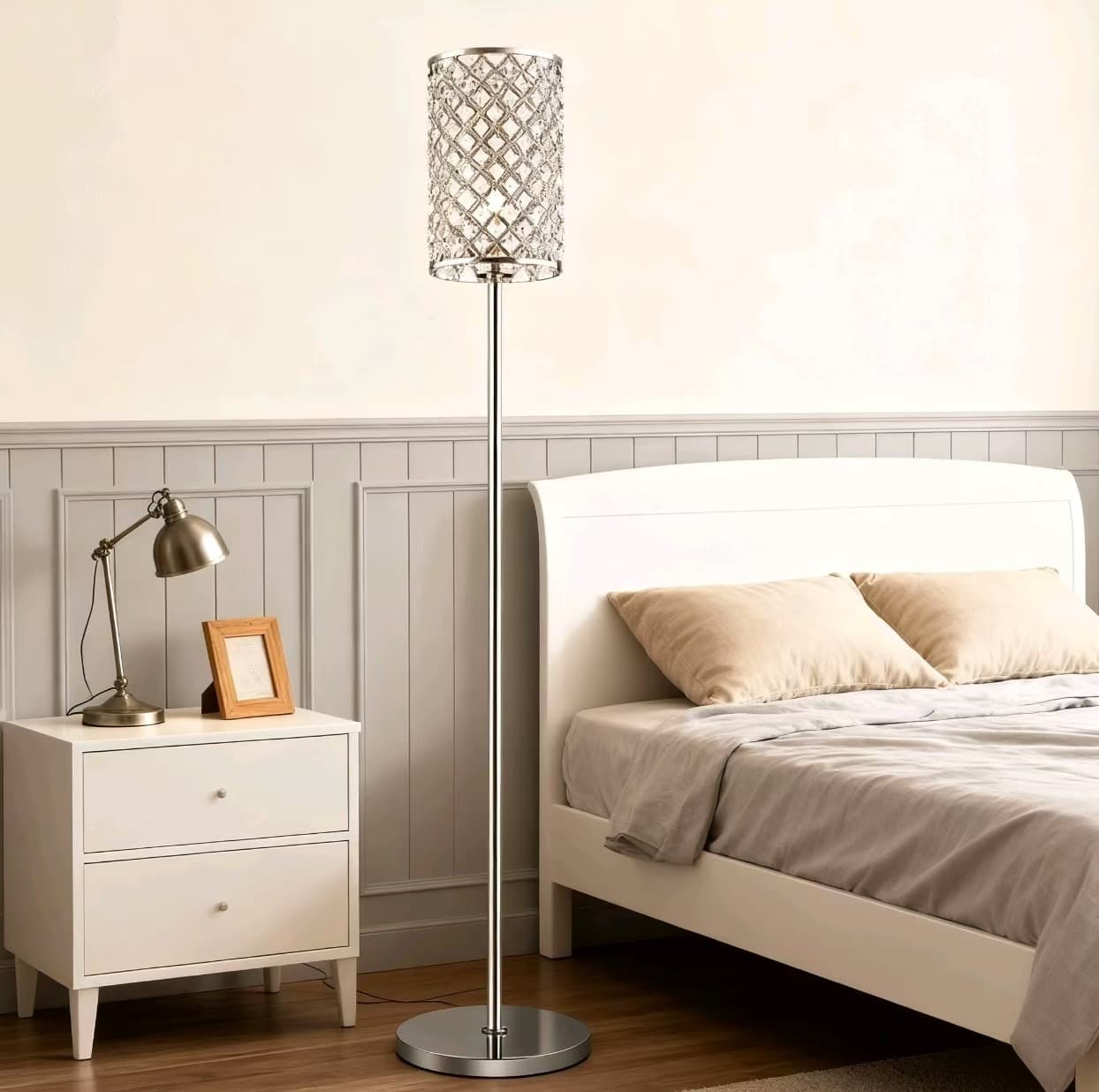 Cross-border LED Floor Lamp, Premium Living Room Bedroom Crystal Vertical Table Lamp, RGB Dimmable Floor Ambient Light