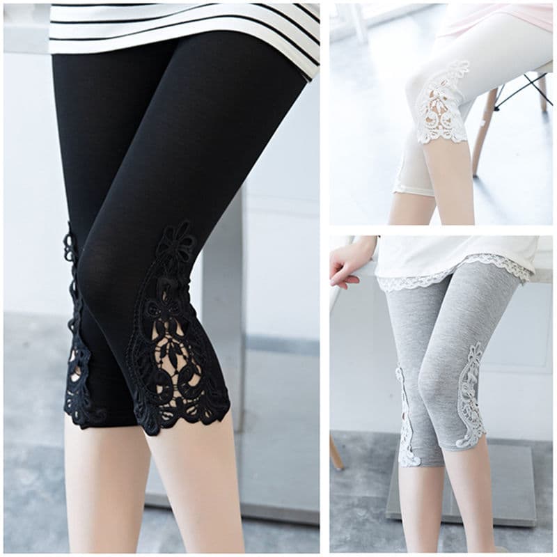 [Factory Direct] Lace Leggings for Women, Thin Summer Elastic Slimming Tight Inner/Outer Wear Capri Pants