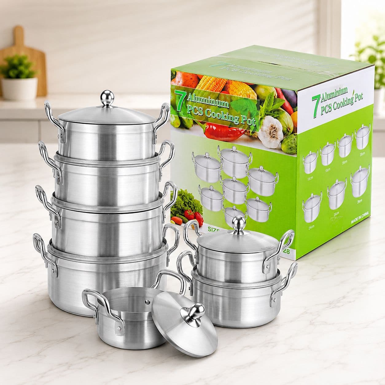 Heavy Aluminium Pot Set South America Africa Sanded 7-Piece Aluminum Cookware Set