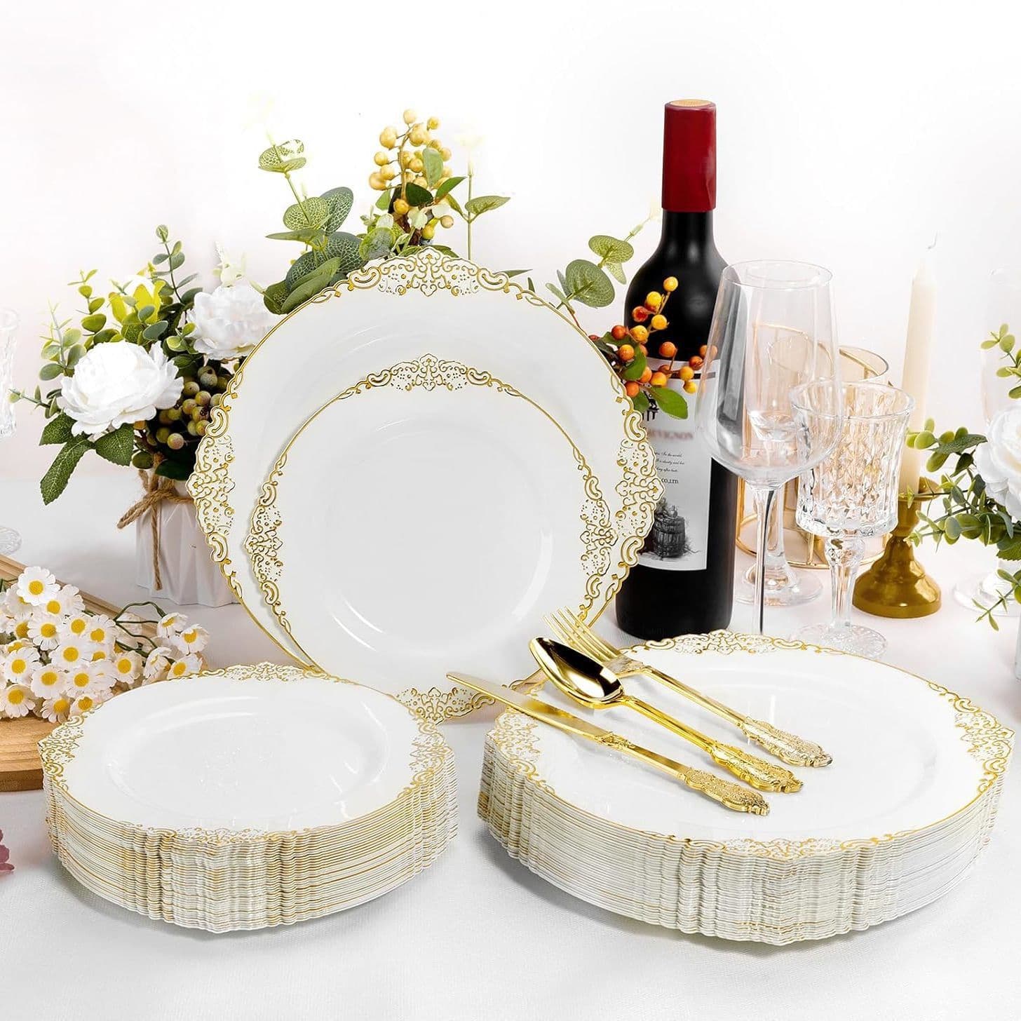European Style Platinum Black Gold Embossed Disposable Plastic Tableware Simple and Elegant Family Gatherings Parties Household Food-grade