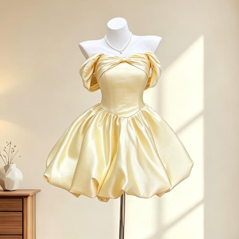 Yellow one-shoulder birthday short dress 2026 new party vocal music and art exam princess dress super fairy graduation
