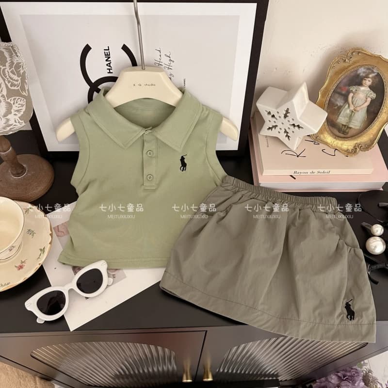 Girls POLO shirt suit 2025 summer new casual Korean style baby style vest work skirt two-piece trendy set