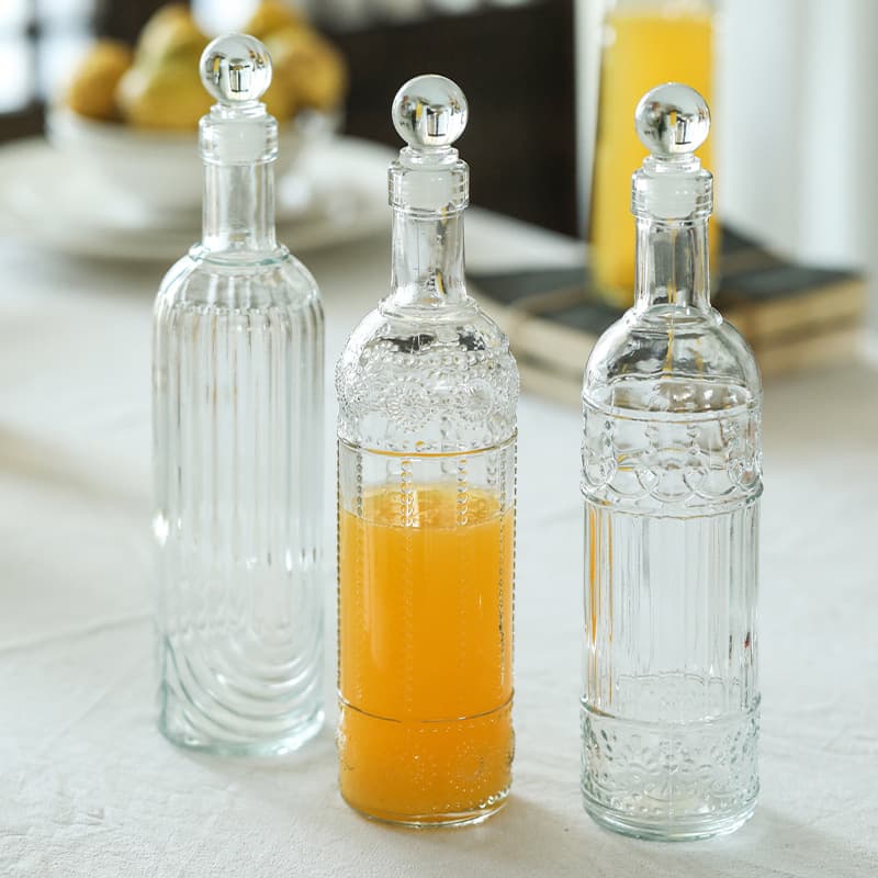 Vintage embossed 500ml clear glass beverage bottle, empty juice milk bottle, oil bottle, cooking wine soy sauce vinegar bottle wholesale