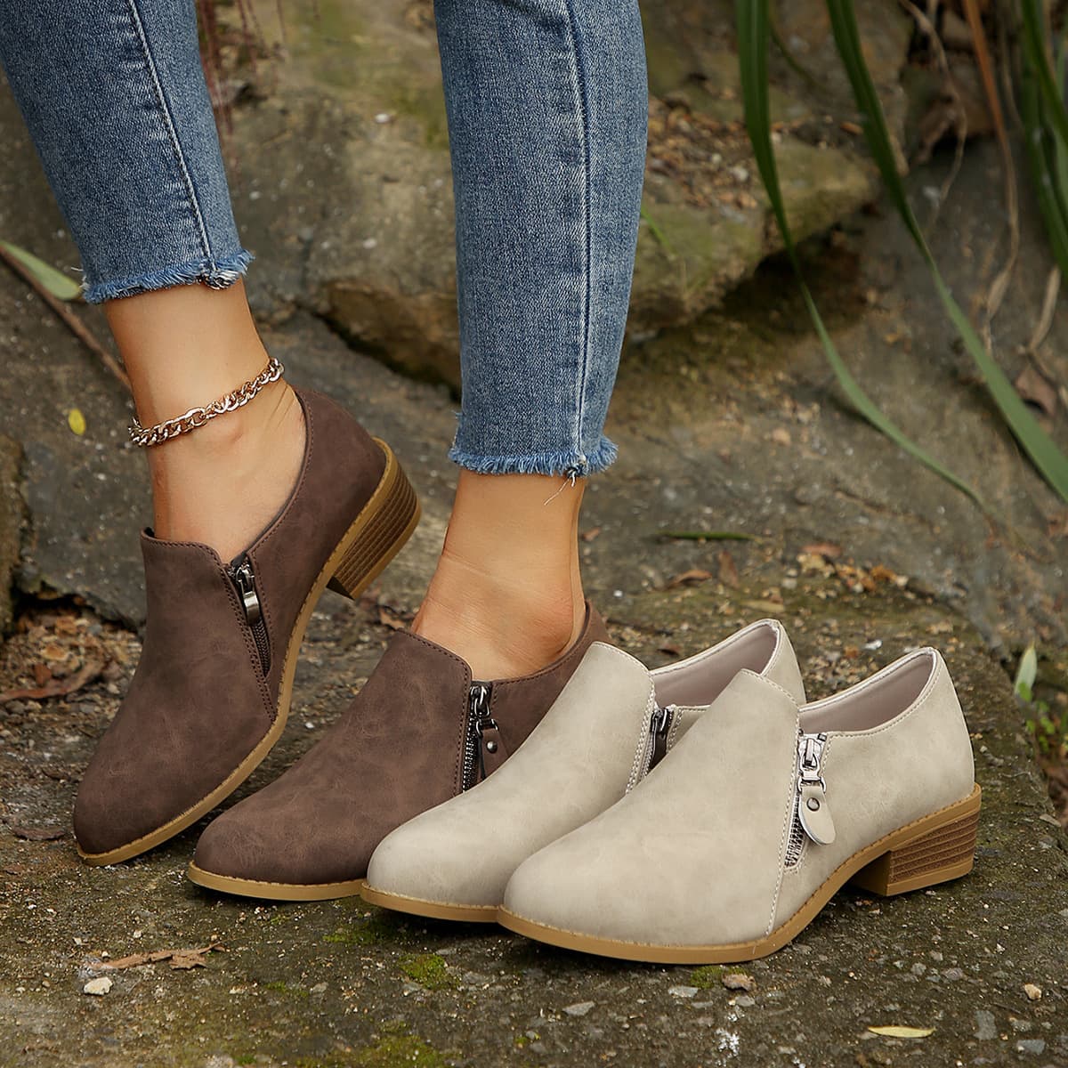 Export Plus Size Vintage Chelsea Boots 2024 Autumn Winter New Side Zipper Square Heel Flat Shoes European American Fashion Women Shoes
