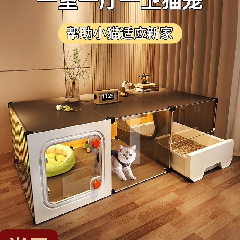 Cat Cage for Home Use, Indoor Cat House with Integrated Litter Box, One Room One Hall One Bathroom, Small Cat Villa, Cat Cabinet