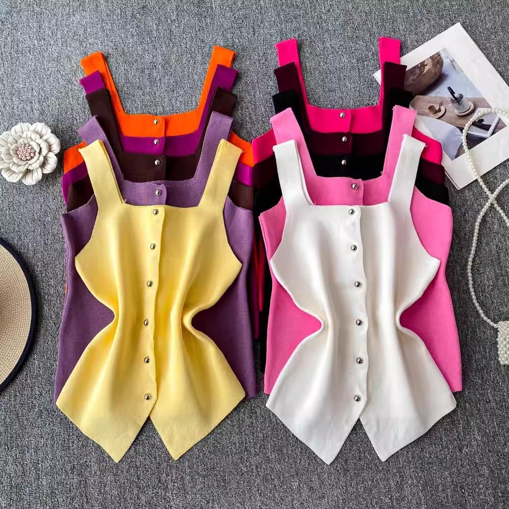 2025 Summer New Knit Camisole Top for Women Inner Wear Stretchy Slimming Outer Wear Hot Spicy Top