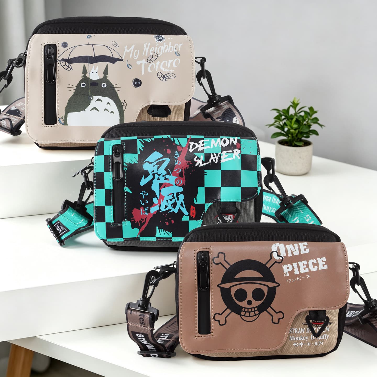 Urban Simple Style Mobile Phone Single Shoulder Bag Men's Crossbody Bag Anime Cartoon Pattern Ghost Slayer Cat Factory Wholesale Order